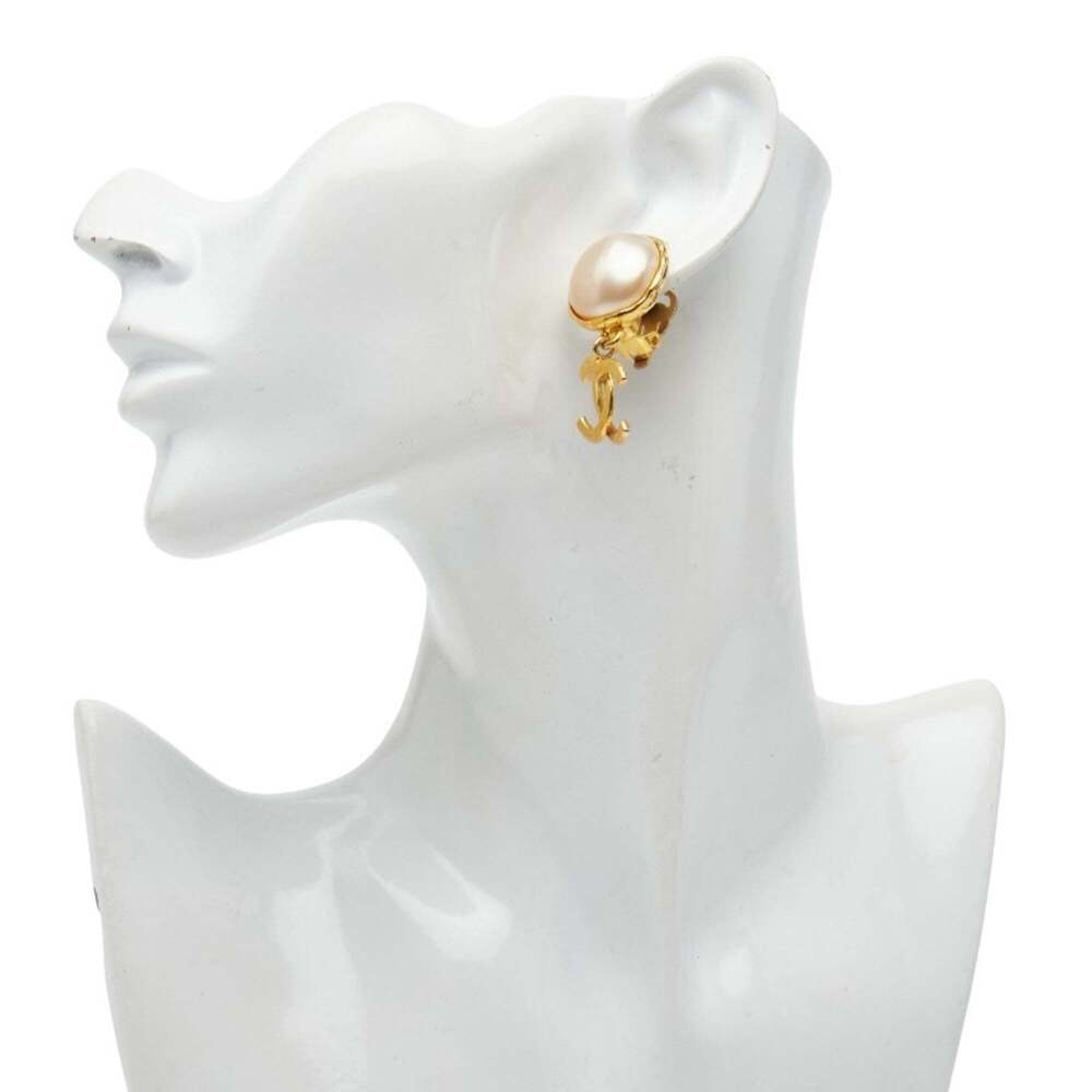 CHANEL Authentic Gold Pearl Logo Earrings - Picture 6 of 6